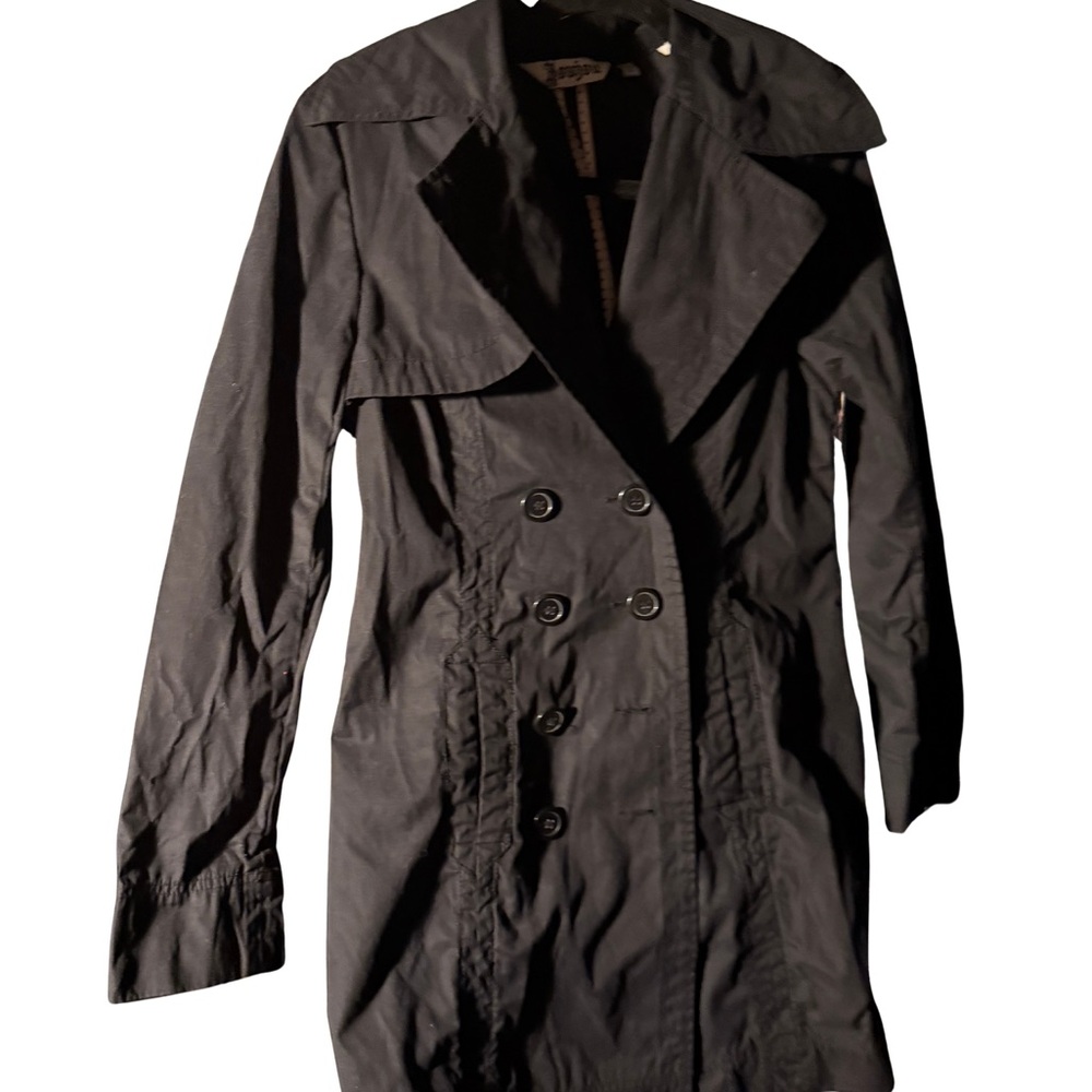 Jou Jou Black Double-Breasted Trench Coat